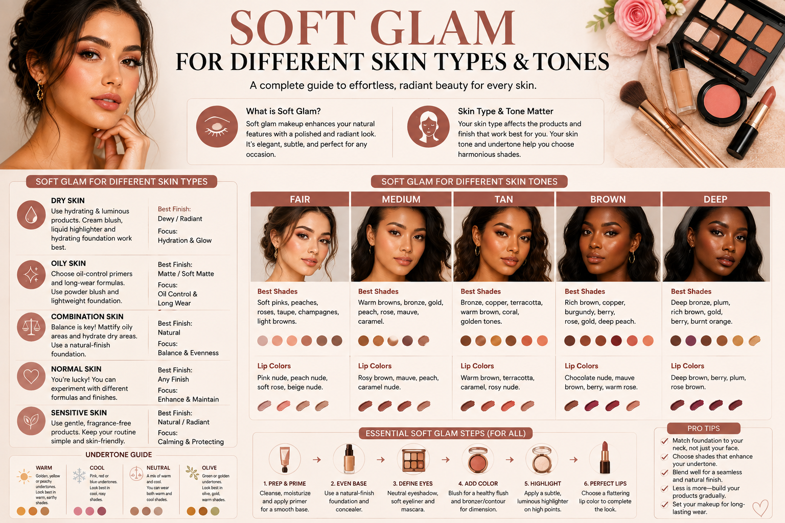 Soft Glam for Skin Types and Tones: A Complete Guide
