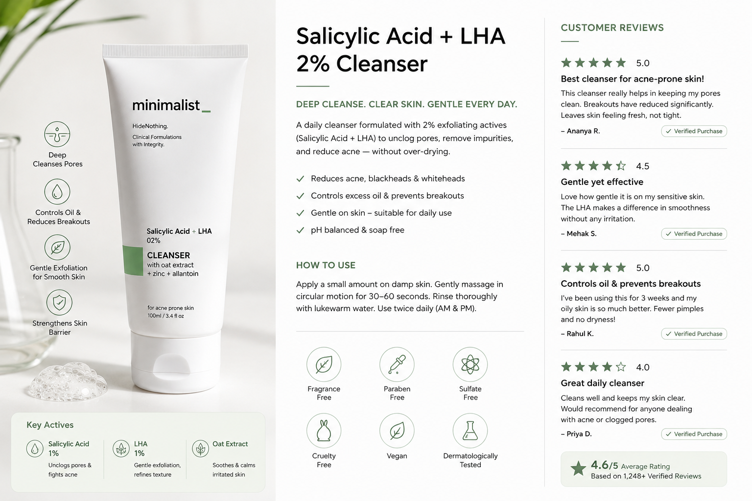 Minimalist Salicylic Acid + LHA 2% Cleanser Review: The Complete Guide for Clear, Healthy Skin (2026)